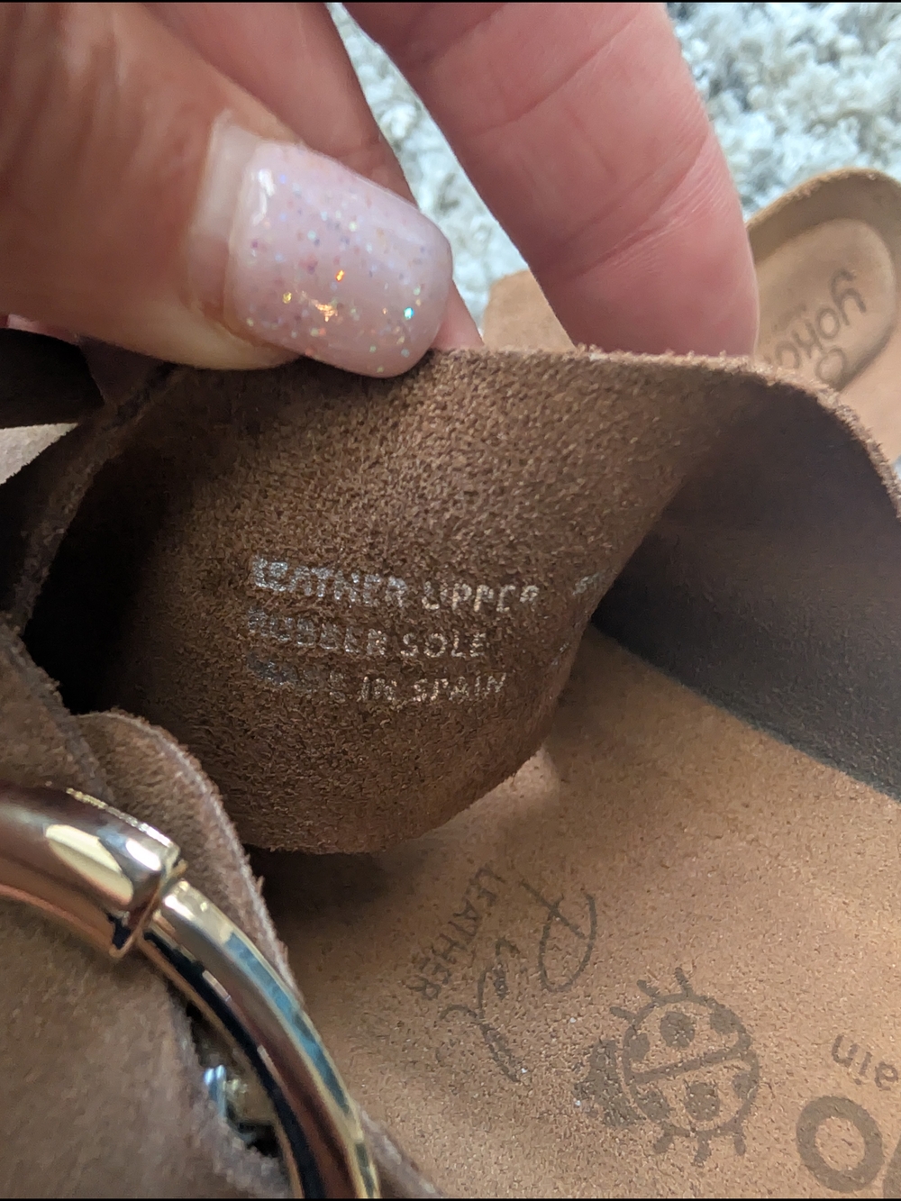 Brown Suede Slide Sandals with Gold Buckle - Picture 15 of 17